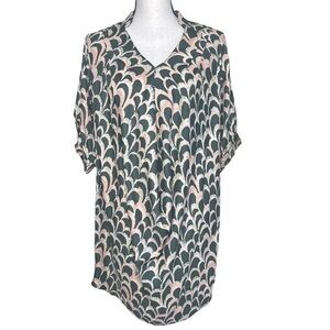 T Bags Los Angeles Green & Pink Viscose Tunic Shirt Dress Womens Small